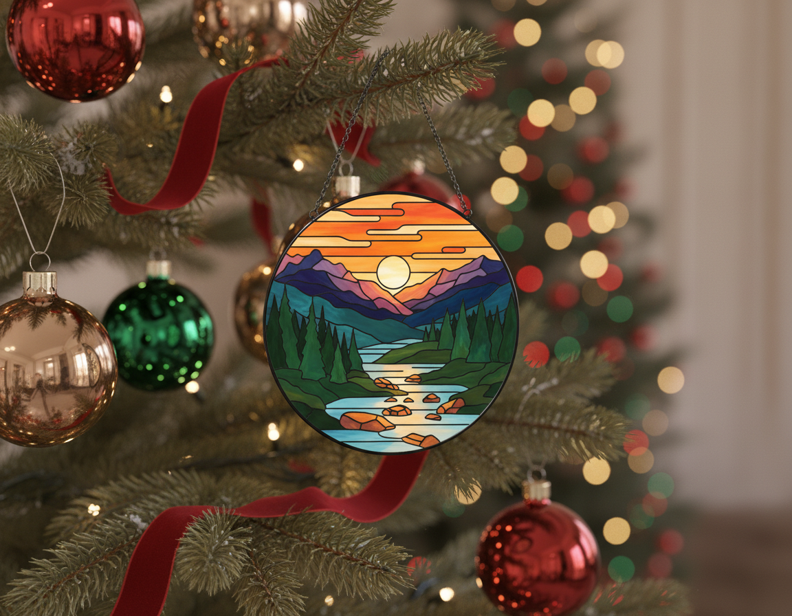 [2D FLAT ACRYLIC] Mountain Range Stained Glass Suncatcher – Vibrant Window Hanging Art Decor