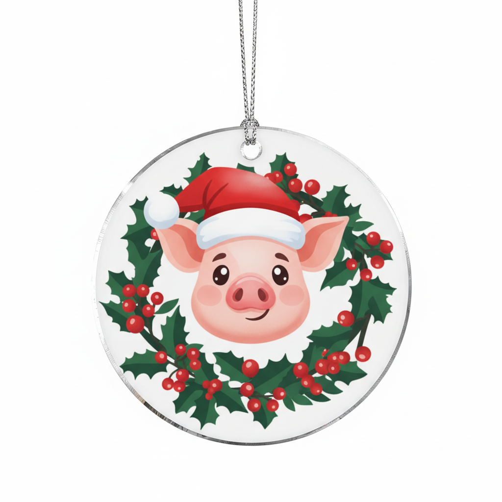 [2D FLAT ACRYLIC] Adorable Pig Christmas Ornament | Acrylic Farm Animal Keepsake | Gift for Pig Lovers