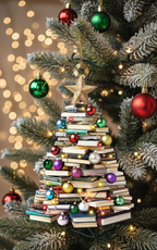 [2D FLAT ACRYLIC] Book Tree Christmas Ornament – Decoration for Book Lovers