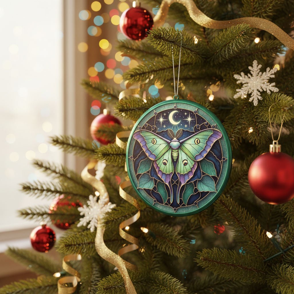 [2D FLAT ACRYLIC] Exquisite Luna Moth Stained Glass Style Ornament – Real Glass Holiday Decor