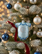[2D FLAT ACRYLIC] Baby's First Christmas Blue Onesie Glass Ornament – Handcrafted Keepsake Gift