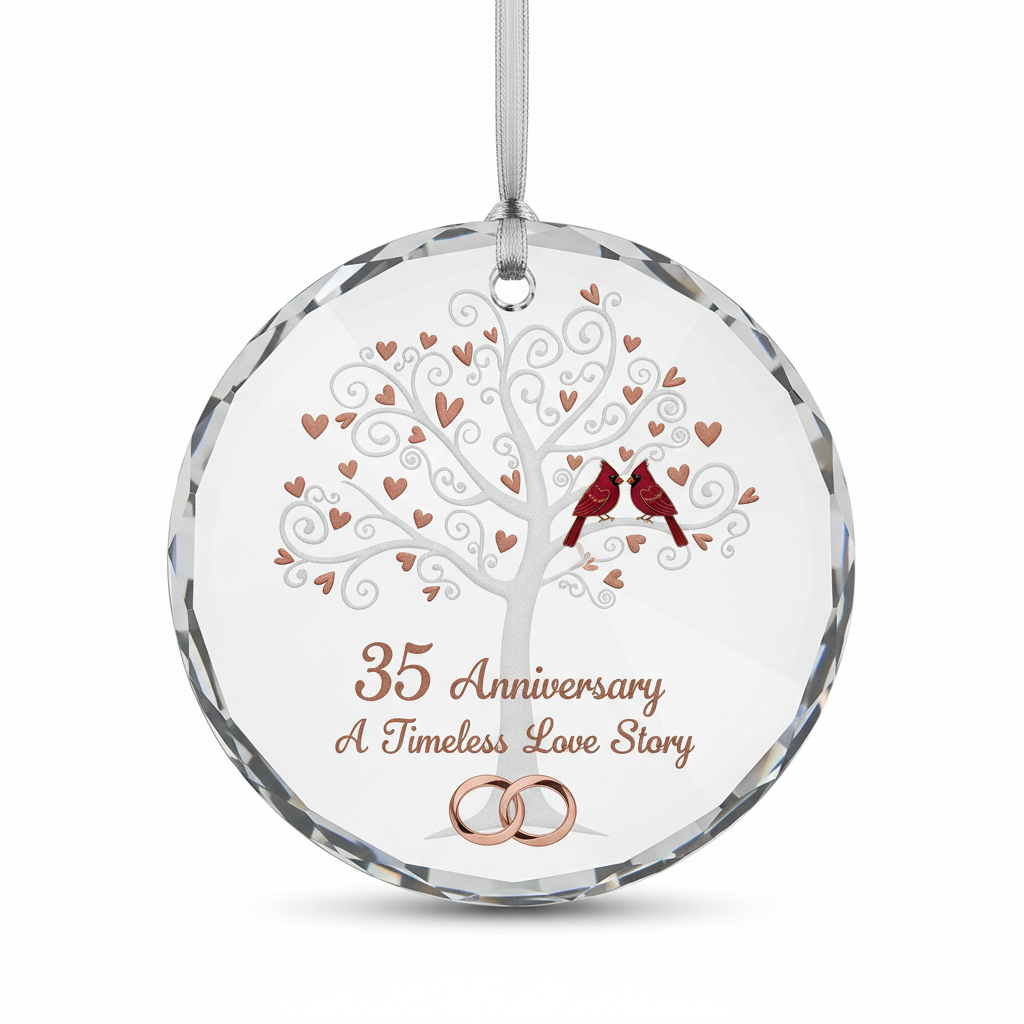 [2D FLAT ACRYLIC] 35th Coral Wedding Anniversary Glass Ornament – Keepsake Gift for Parents & Couples