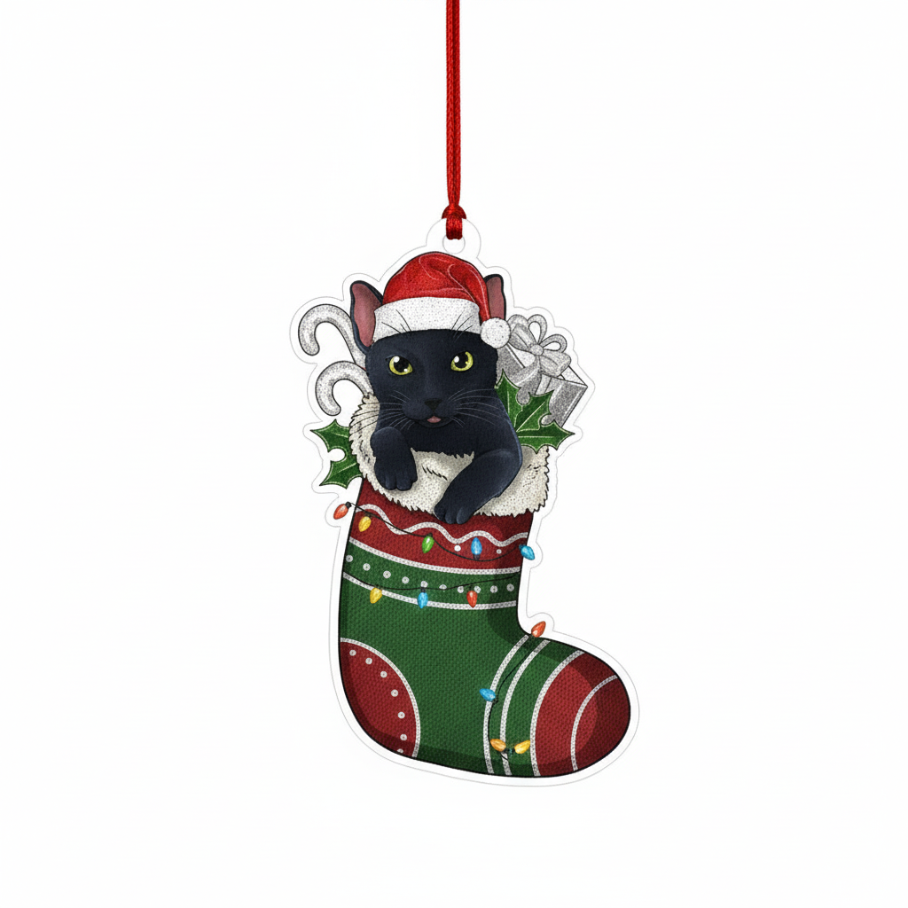 [2D FLAT ACRYLIC] Black Cat Christmas Ornament | Keepsake Holiday Decor for Cat Lovers