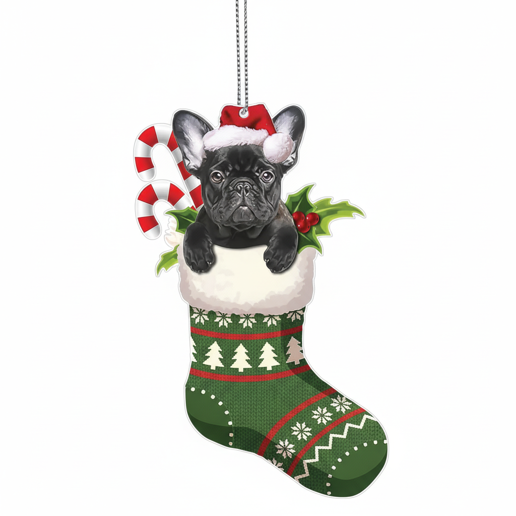[2D FLAT ACRYLIC] Adorable French Bulldog Christmas Ornament | Festive Holiday Decor & Dog Lover Gift