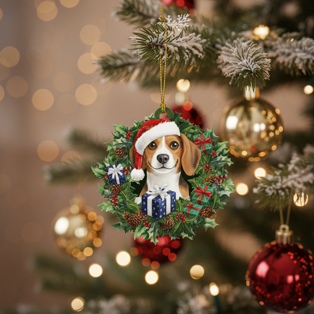 [2D FLAT ACRYLIC] Charming Beagle Dog Christmas Ornament – Festive Pet Lover Keepsake