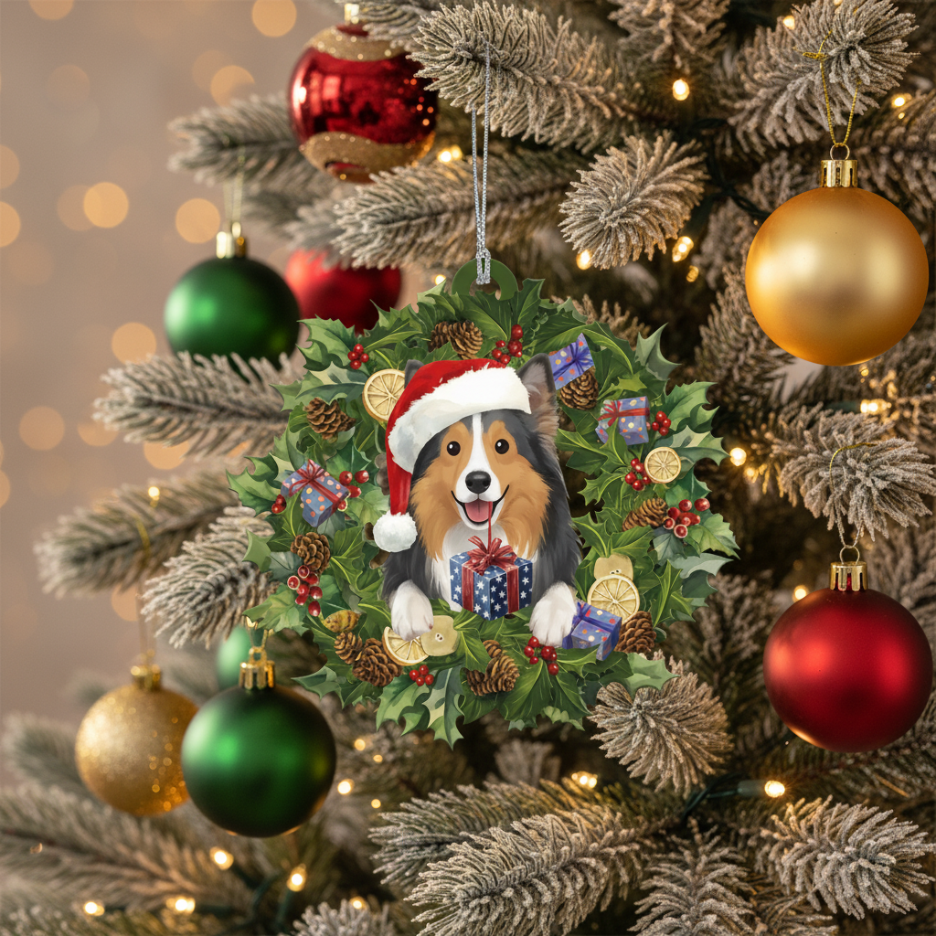 [2D FLAT ACRYLIC] Adorable Sheltie Christmas Ornament – Keepsake Gift for Dog Lovers
