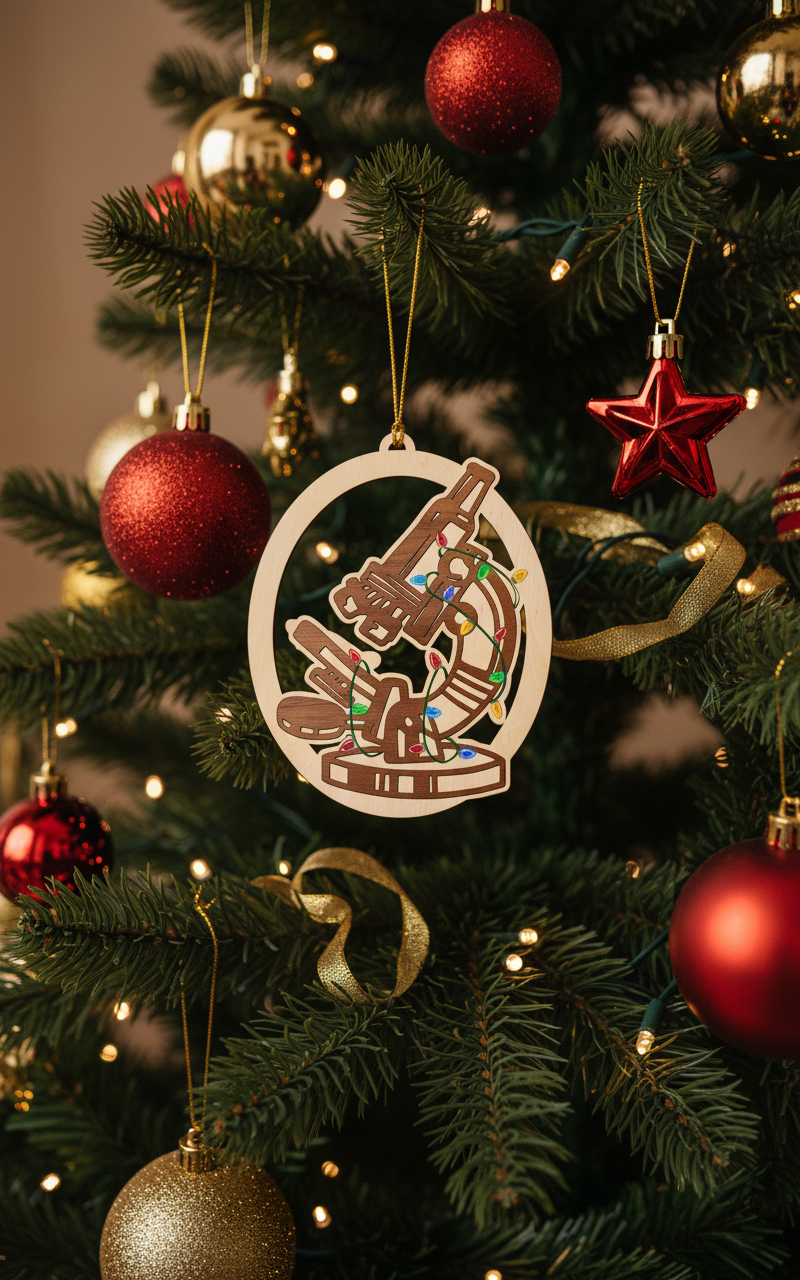 [2D FLAT ACRYLIC] Microscope Science Ornament – Unique Christmas Gift for Teachers & Doctors