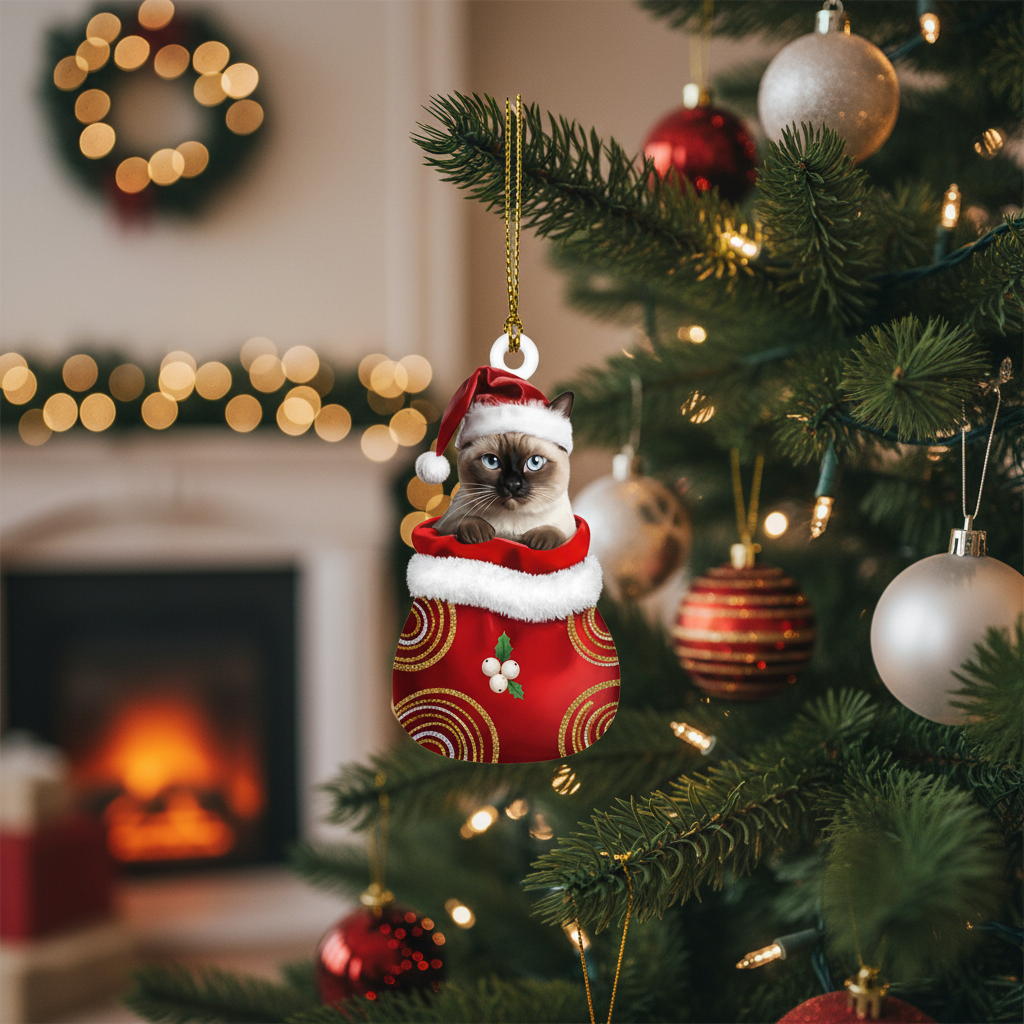 [2D FLAT ACRYLIC] Charming Siamese Cat Christmas Ornament – Holiday Decor & Cat Lover Gift