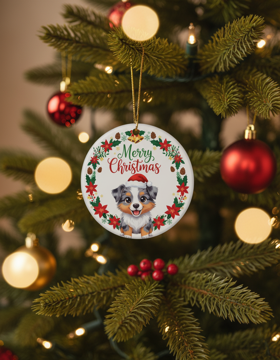 [2D FLAT ACRYLIC] Australian Shepherd Christmas Ornament | Double-Sided Aussie Dog Lover Gift