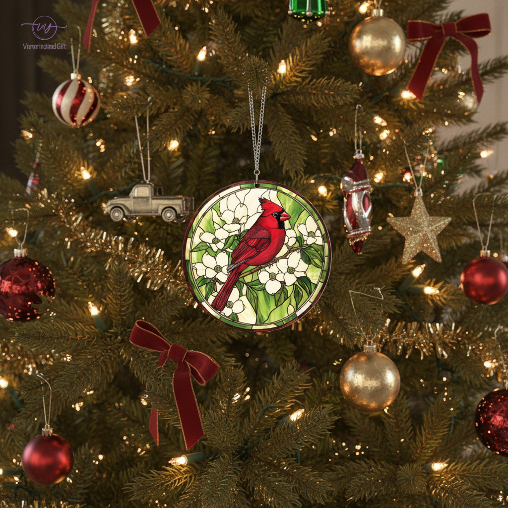 [2D FLAT ACRYLIC] Red Cardinal Suncatcher Window Hanging – Acrylic Bird Ornament Memorial Gift