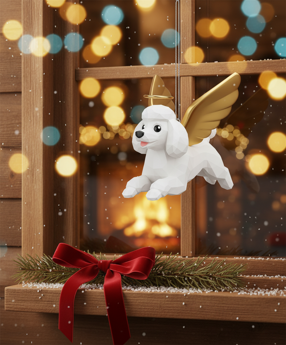 [2D FLAT ACRYLIC] Angel Poodle 2D Flat Acrylic Ornament - Christmas Wings