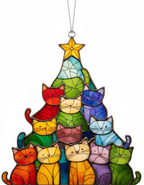 [2D FLAT ACRYLIC] Colorful Cat Christmas Tree Ornament – Holiday Gift for Cat Lovers