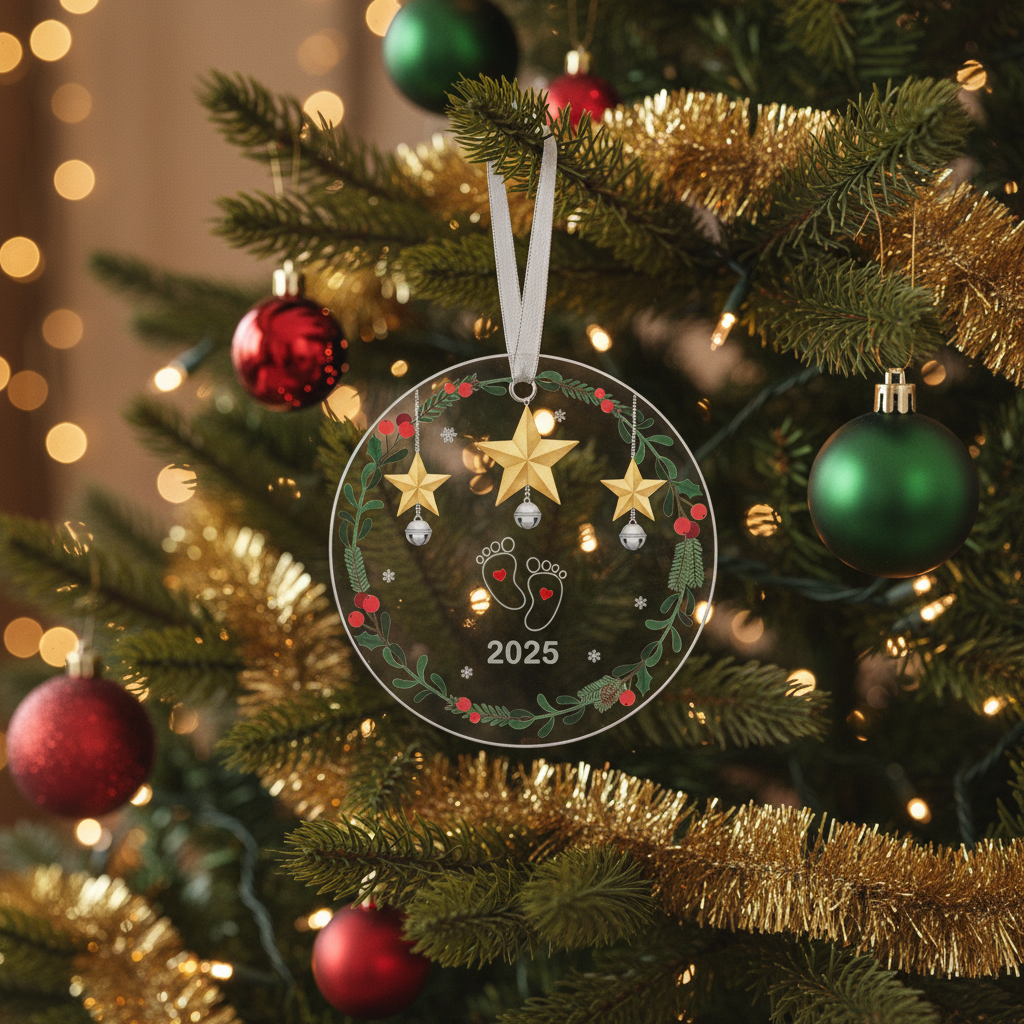 [2D FLAT ACRYLIC] Baby Bump's First Christmas Ornament 2025 – Gift for Expecting Parents
