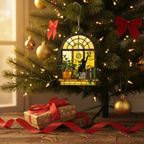 [2D FLAT ACRYLIC] Black Cat and Book Suncatcher Ornament – Stained Glass Style Window Hanging for Book Lovers