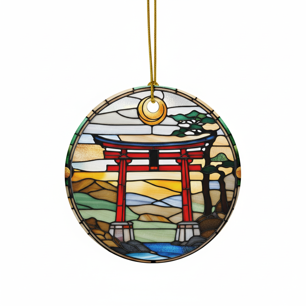 [2D FLAT ACRYLIC] Japanese Shinto Shrine Ornament – Faux Stained Glass Style Japan Travel Gift