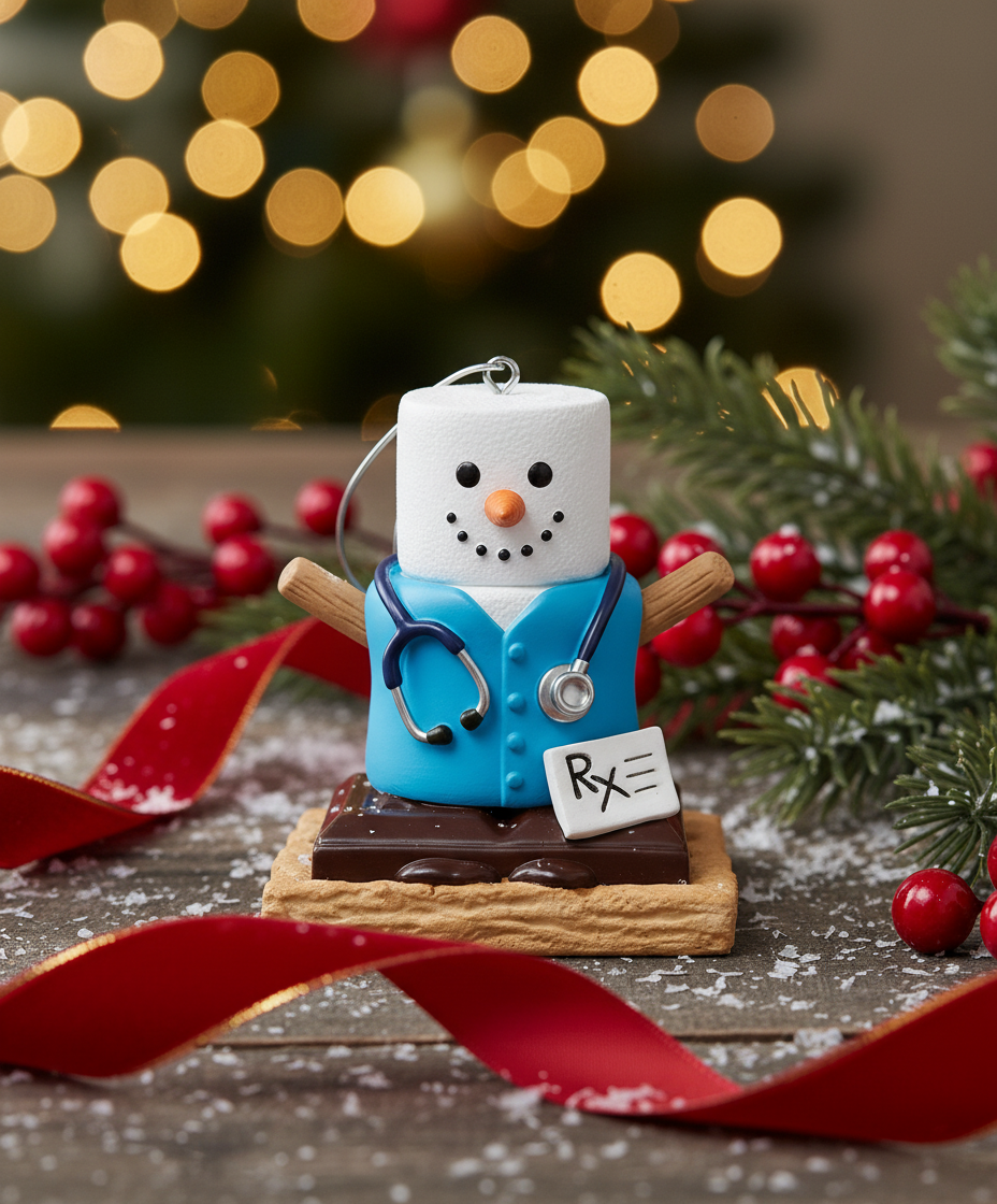 [2D FLAT ACRYLIC] Adorable S'mores Doctor Christmas Ornament – Hand-Painted Resin Gift for Medical Professionals
