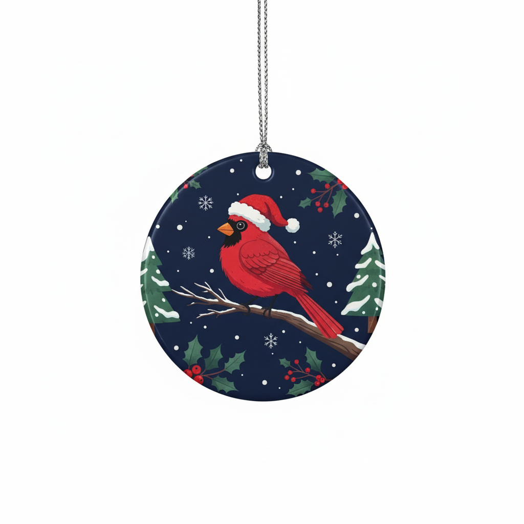 [2D FLAT ACRYLIC] Red Cardinal Christmas Ornament Design – Sublimation PNG for Round Decor