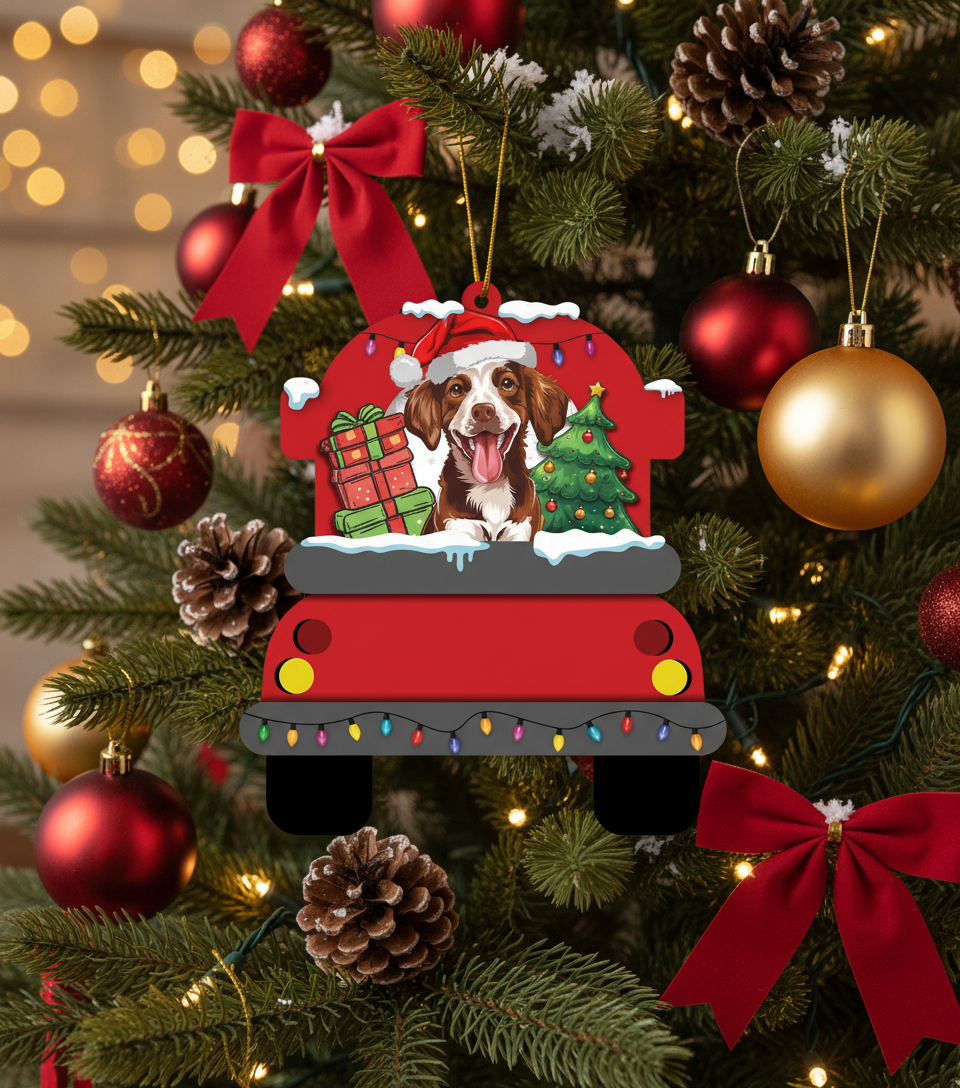 [2D FLAT ACRYLIC] Brittany Dog Christmas Ornament | Holiday Decor & Keepsake Gift for Dog Lovers