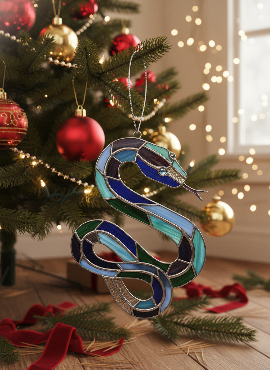 [2D FLAT ACRYLIC] Stained Glass Style Snake Ornament – Acrylic Window Hanging & Home Decor