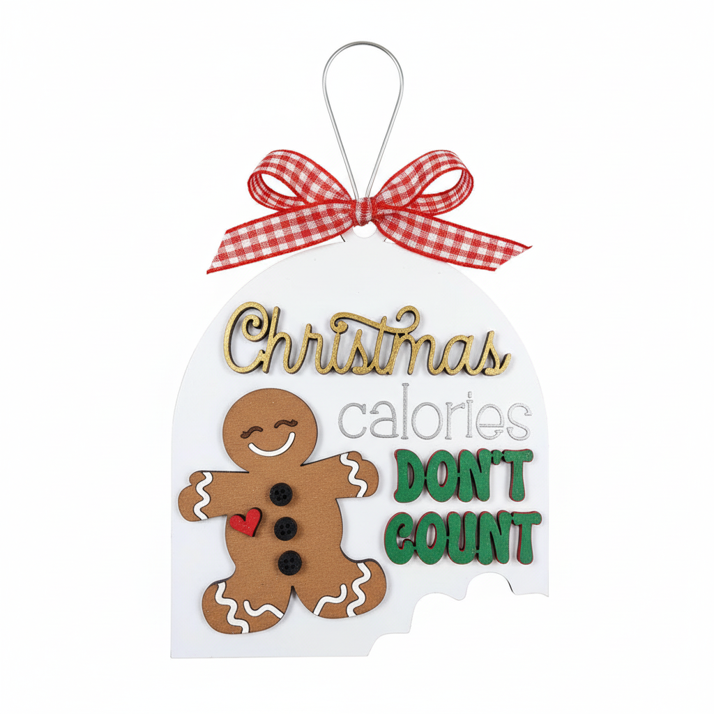 [2D FLAT ACRYLIC] Funny Gingerbread Christmas Calories Ornament – Laser Cut File for Holiday Crafting