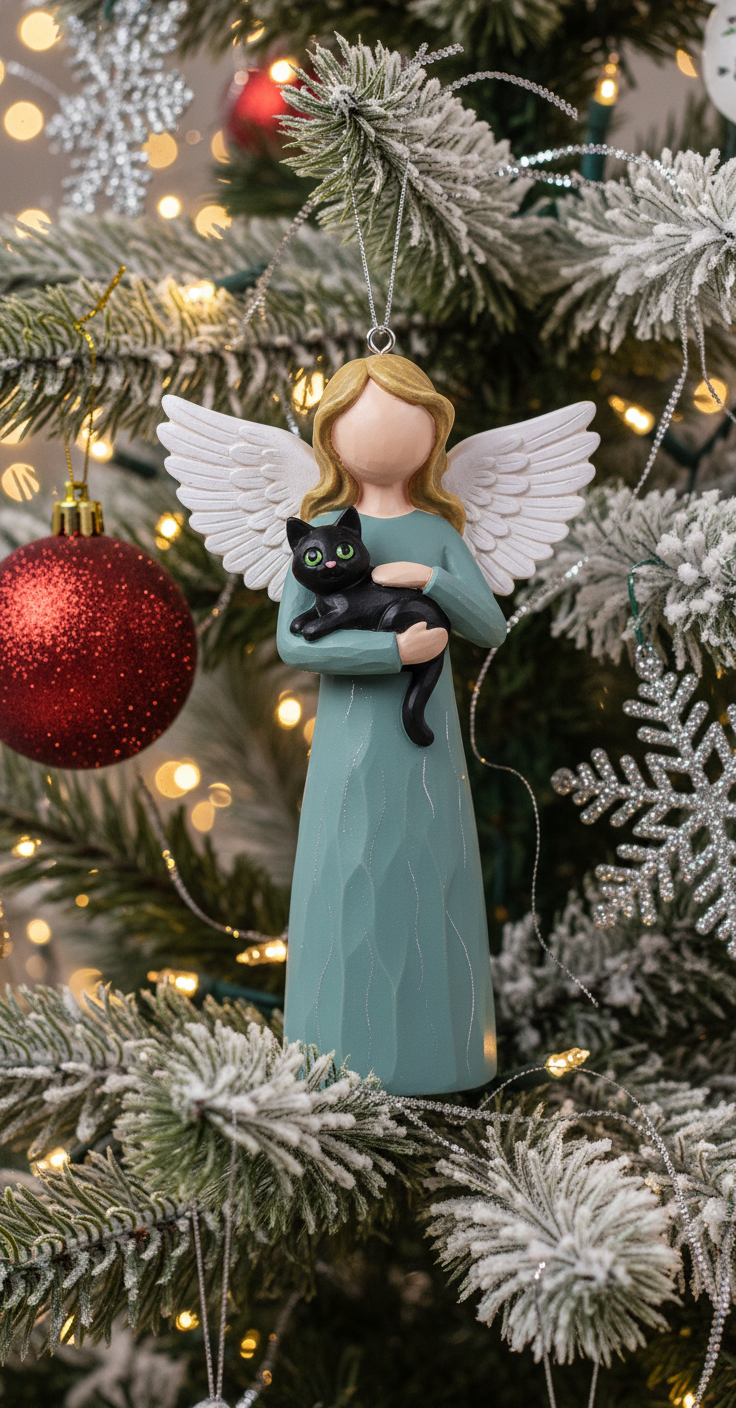 [2D FLAT ACRYLIC] Black Cat Angel Memorial Ornament | Heartfelt Pet Loss Sympathy Gift for Christmas