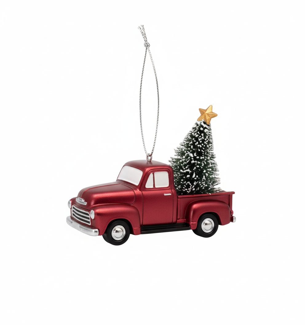 [2D FLAT ACRYLIC] Vintage Car & Red Truck Christmas Ornament | Classic Holiday Decor