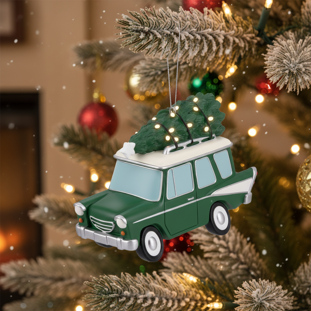 [2D FLAT ACRYLIC] Hallmark Christmas Ornament – Red Pickup Truck with Tree Design, Festive Holiday Decoration & Gift Idea (0001HGO3102)