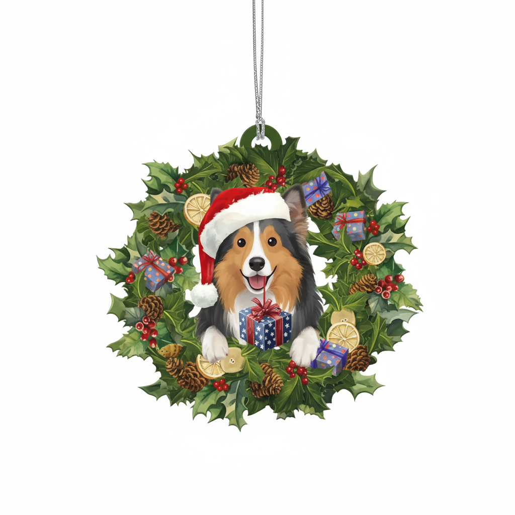 [2D FLAT ACRYLIC] Adorable Sheltie Christmas Ornament – Keepsake Gift for Dog Lovers