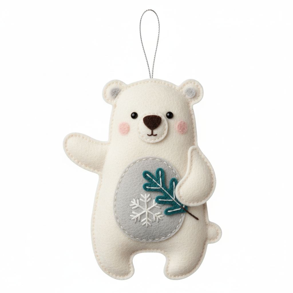 [2D FLAT ACRYLIC] DIY Polar Bear Felt Ornament Pattern – Instant PDF Download for Christmas Crafting