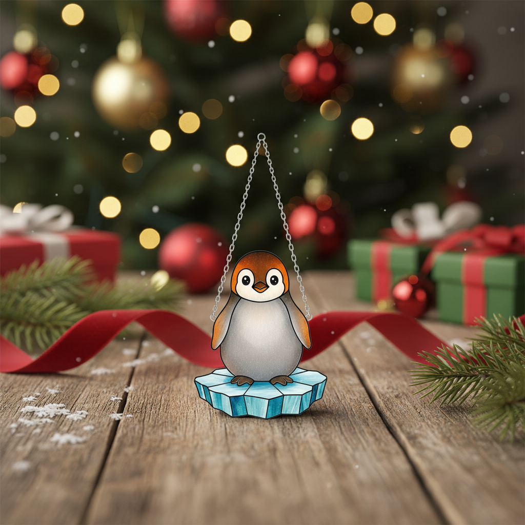 [2D FLAT ACRYLIC] Vibrant Penguin Window Hanging - 2D Acrylic Ornament for Home Decor