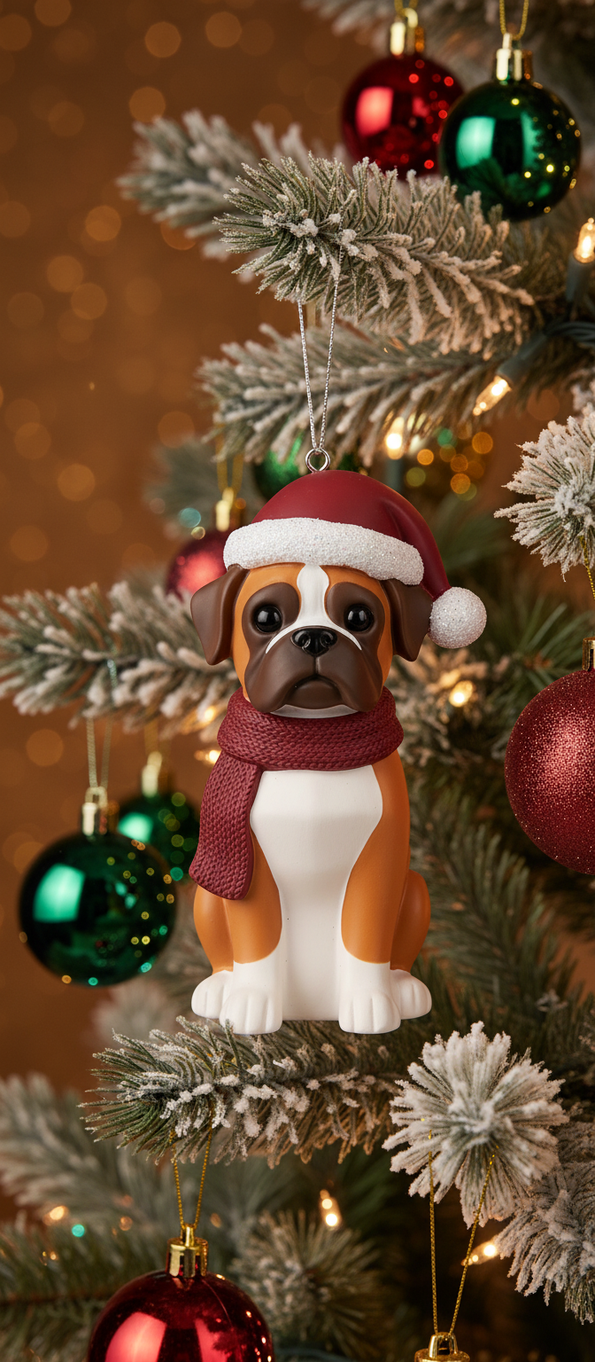 [2D FLAT ACRYLIC] Boxer Dog Santa Hat 2D Flat Acrylic Ornament - Christmas