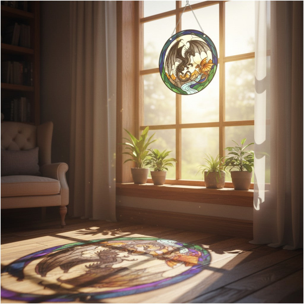 [2D FLAT ACRYLIC] Bookish Dragon Suncatcher Ornament – Fantasy Window Hanging Art