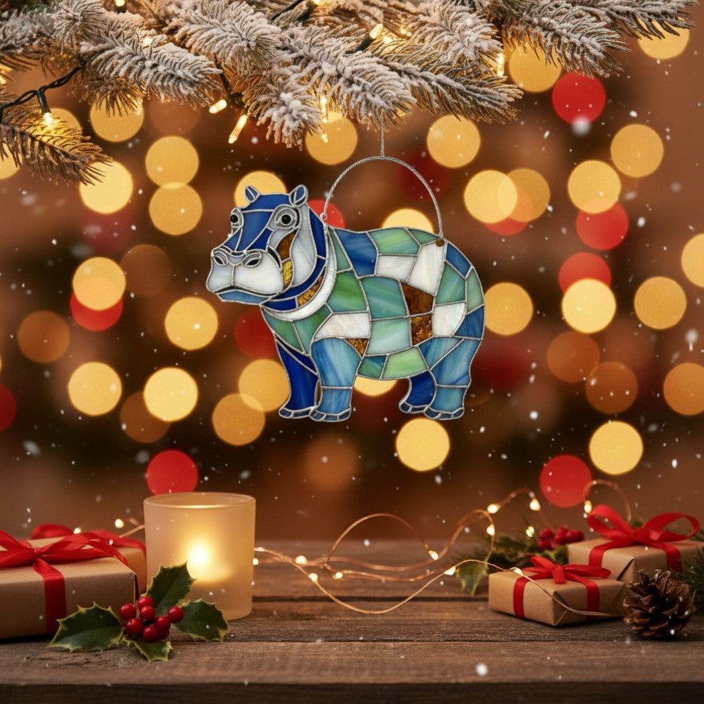 [2D FLAT ACRYLIC] Adorable Hippo Hanging Ornament – 2D Acrylic Gift for Hippo Lovers