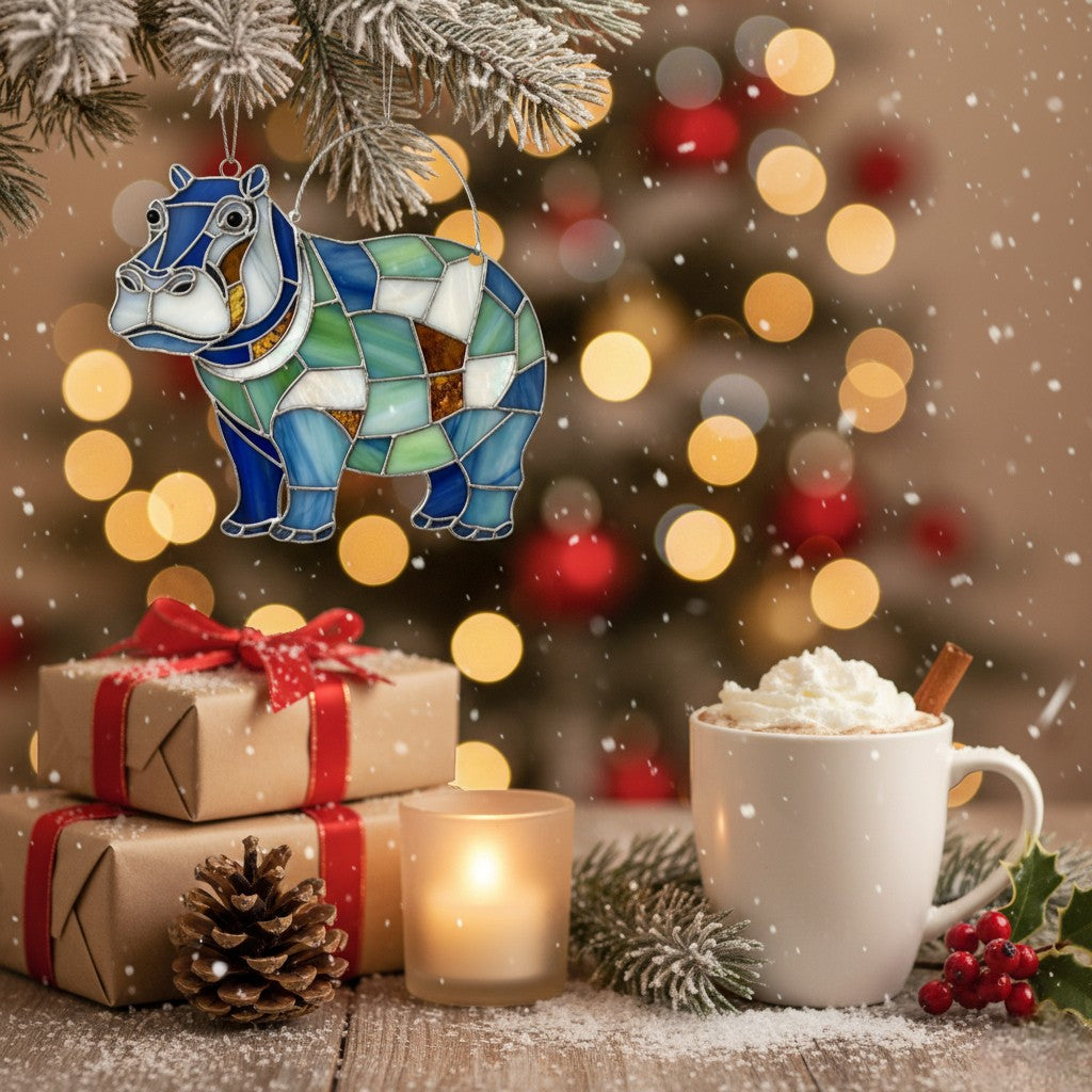 [2D FLAT ACRYLIC] Adorable Hippo Hanging Ornament – 2D Acrylic Gift for Hippo Lovers