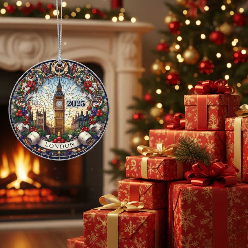 [2D FLAT ACRYLIC] Union Jack London Christmas Ornament – Festive UK Themed Keepsake Gift