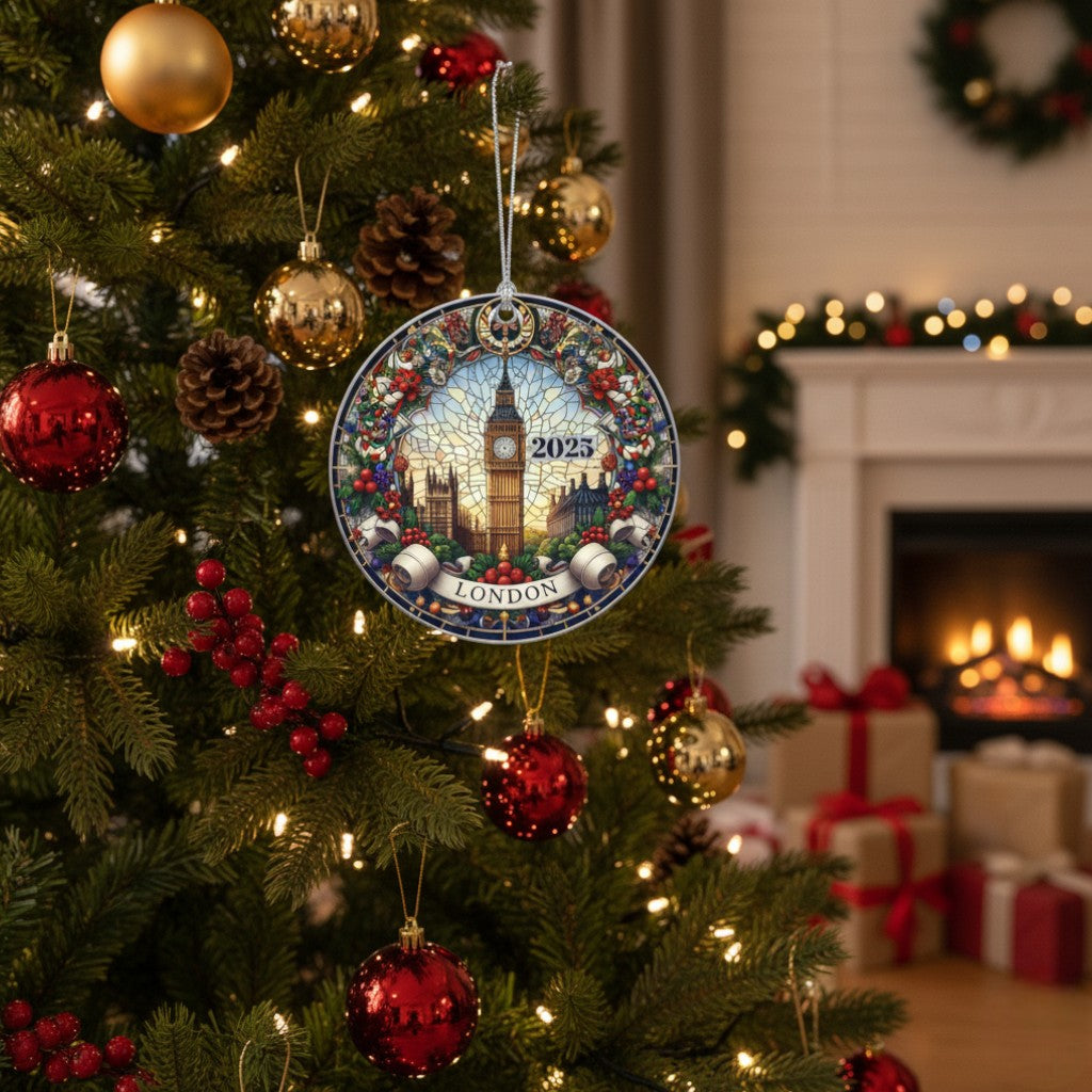 [2D FLAT ACRYLIC] Union Jack London Christmas Ornament – Festive UK Themed Keepsake Gift