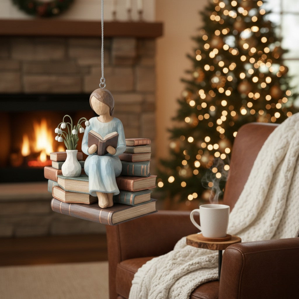 [2D FLAT ACRYLIC] Personalized Book Lover Ornament – Custom 'Girl Who Loves Books' Gift