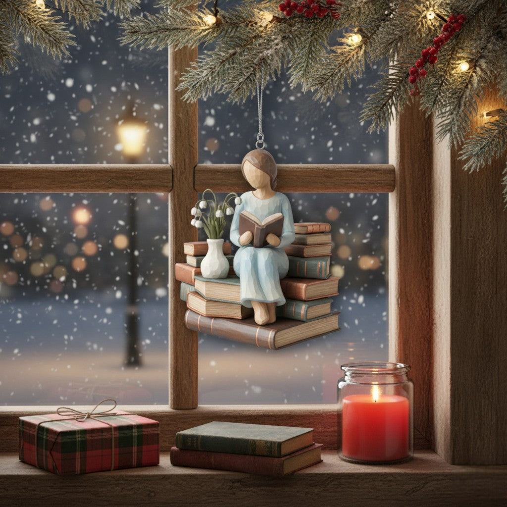 [2D FLAT ACRYLIC] Personalized Book Lover Ornament – Custom 'Girl Who Loves Books' Gift