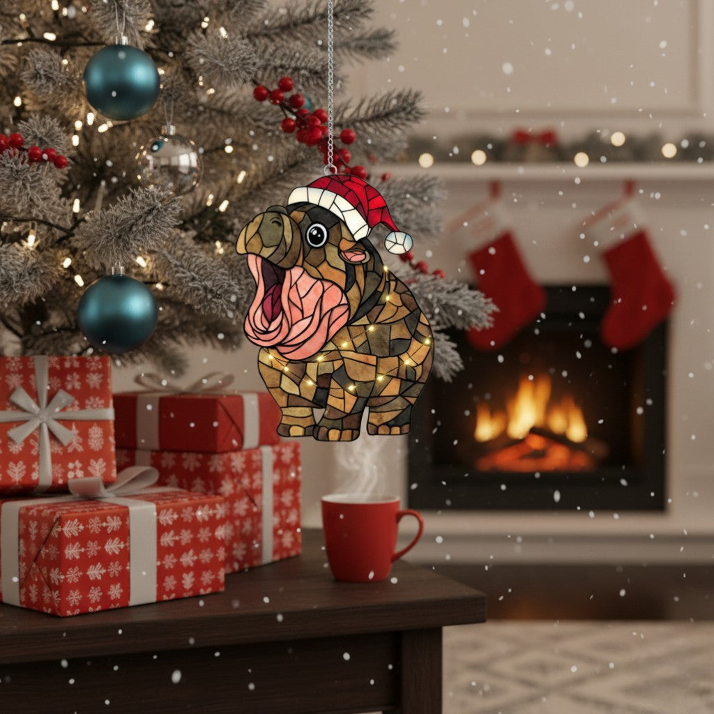 [2D FLAT ACRYLIC] Moo Deng Hippo Ornament – Cute Acrylic Christmas & Window Decoration