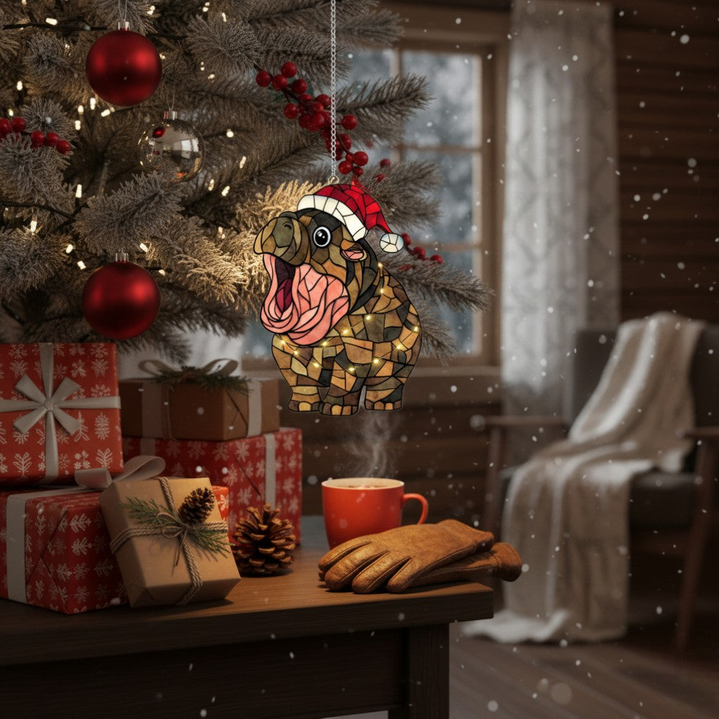 [2D FLAT ACRYLIC] Moo Deng Hippo Ornament – Cute Acrylic Christmas & Window Decoration