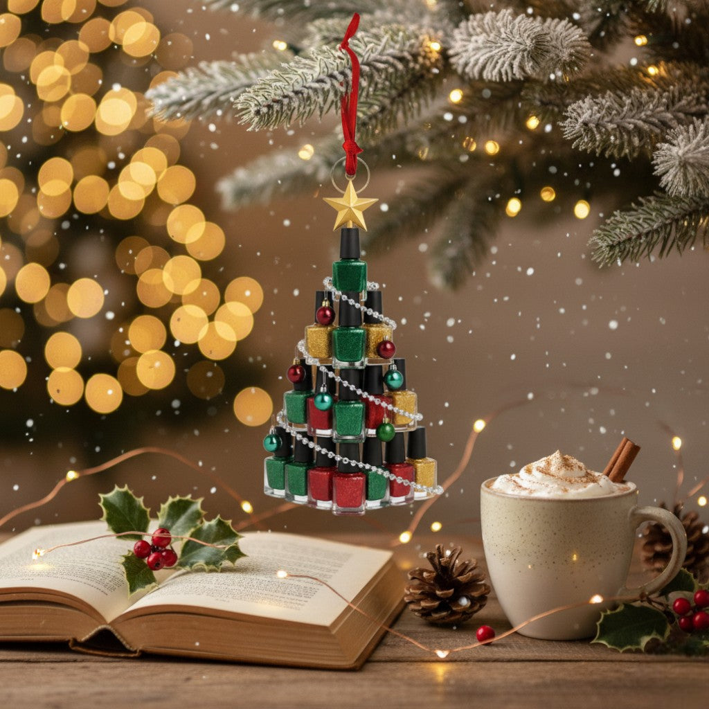 [2D FLAT ACRYLIC] Red Nail Polish Christmas Ornament – Fun Holiday Gift for Nail Techs & Artists