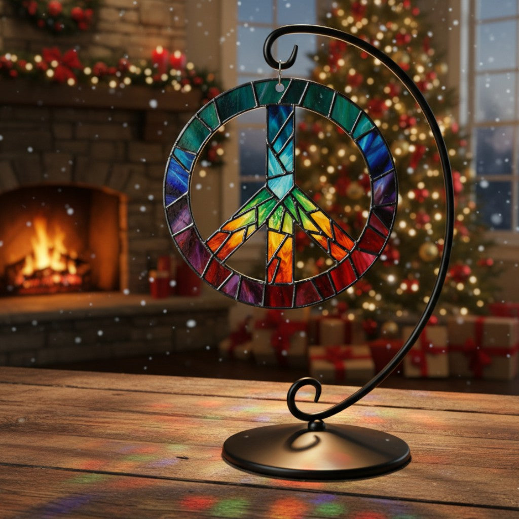 [2D FLAT ACRYLIC] Groovy Peace Sign Suncatcher Ornament – Hippie Car Charm & Window Decor