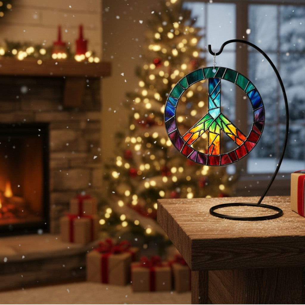 [2D FLAT ACRYLIC] Groovy Peace Sign Suncatcher Ornament – Hippie Car Charm & Window Decor