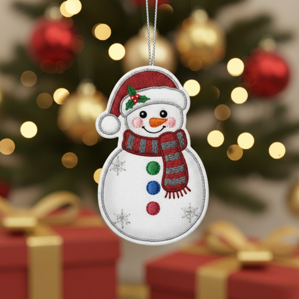 [2D FLAT ACRYLIC] In The Hoop Snowman Ornament Embroidery Design