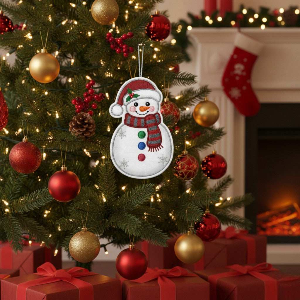 [2D FLAT ACRYLIC] In The Hoop Snowman Ornament Embroidery Design