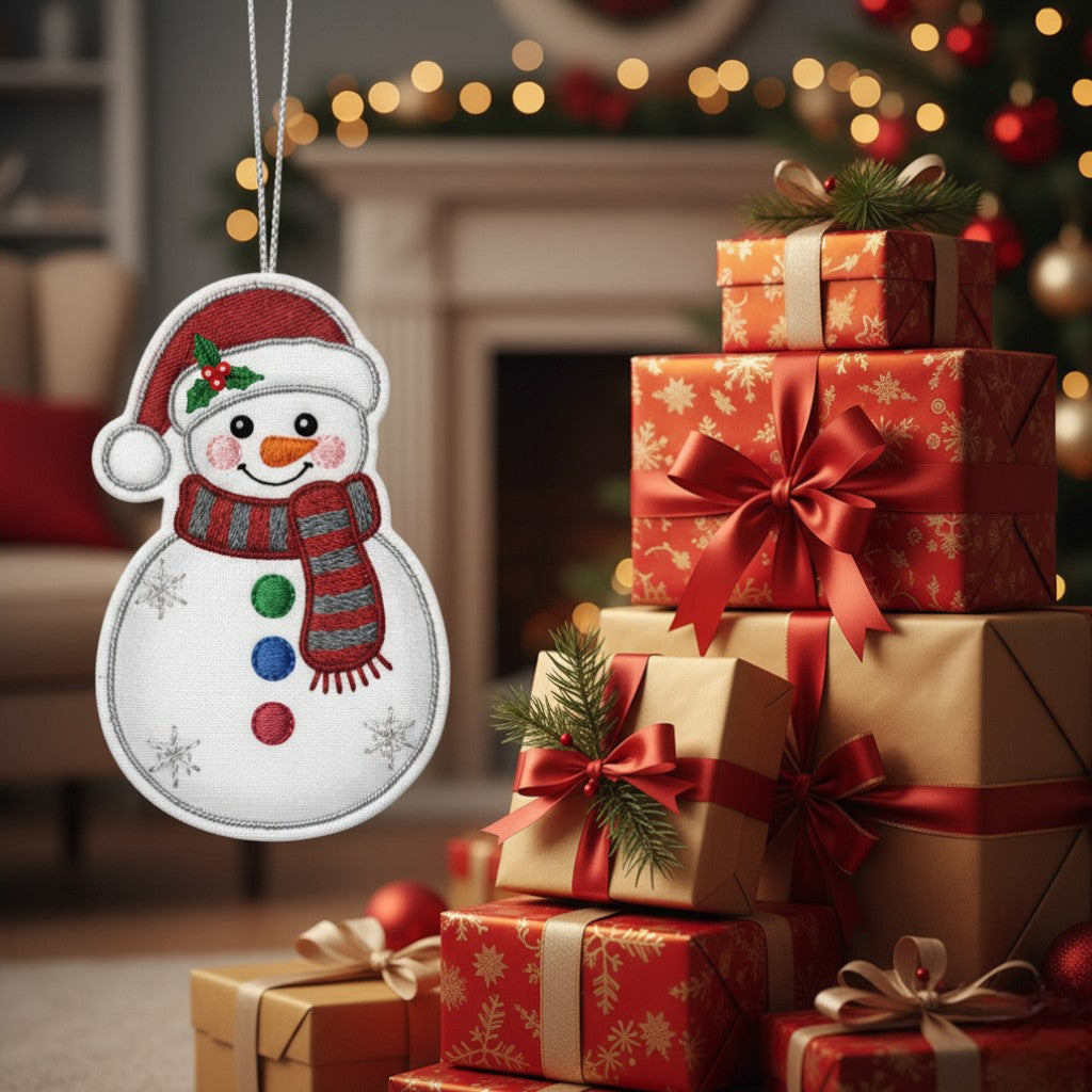 [2D FLAT ACRYLIC] In The Hoop Snowman Ornament Embroidery Design