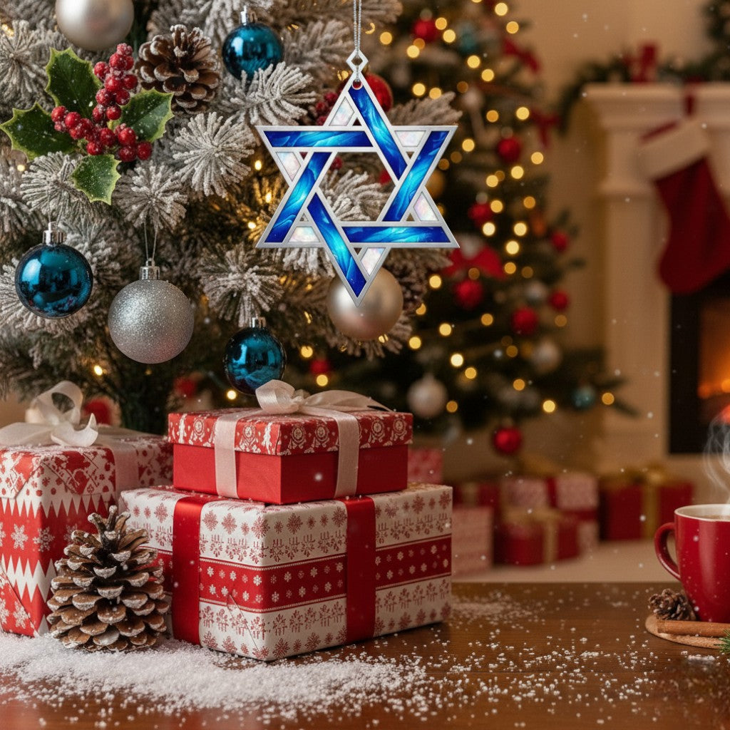 [2D FLAT ACRYLIC] Star of David Hanukkah Ornament – Jewish Acrylic Chanukah Decor Gift