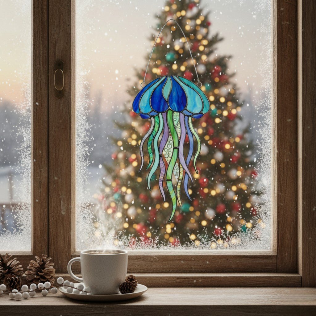[2D FLAT ACRYLIC] Vibrant Jellyfish Suncatcher – Acrylic Sea Life Window Hanging Ornament